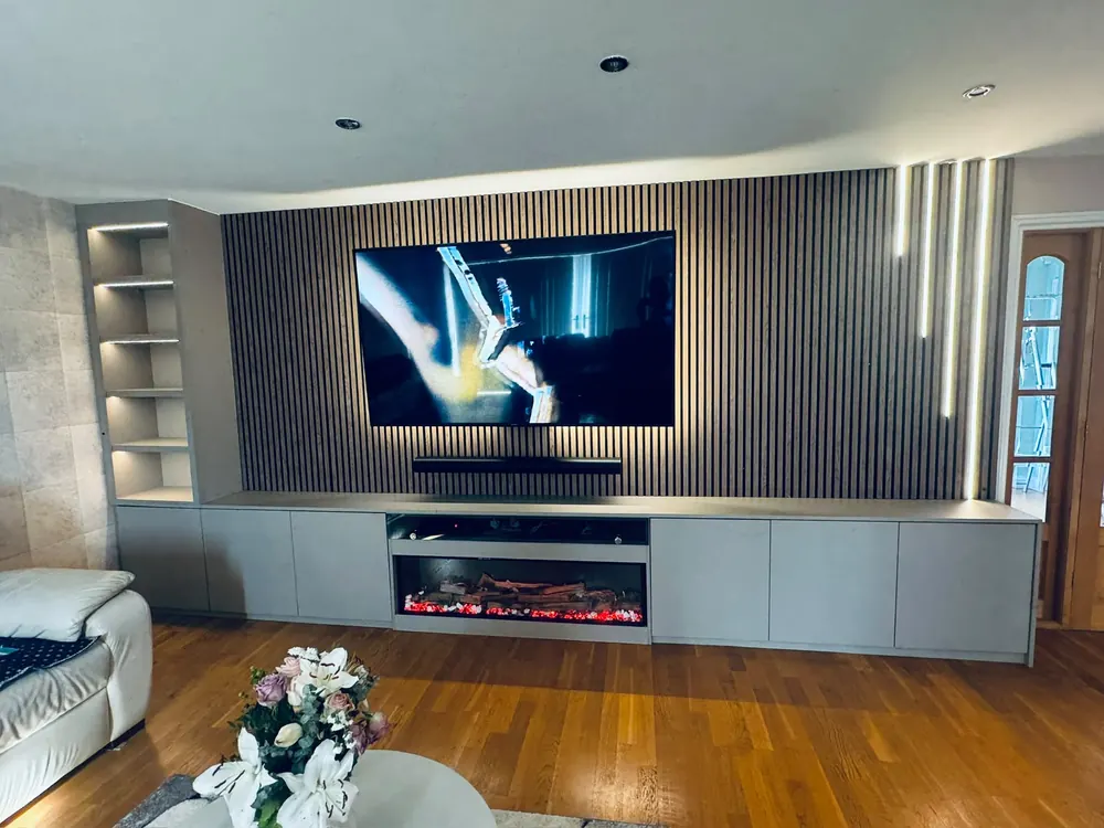 Bespoke media wall with feature panelling and TV unit
